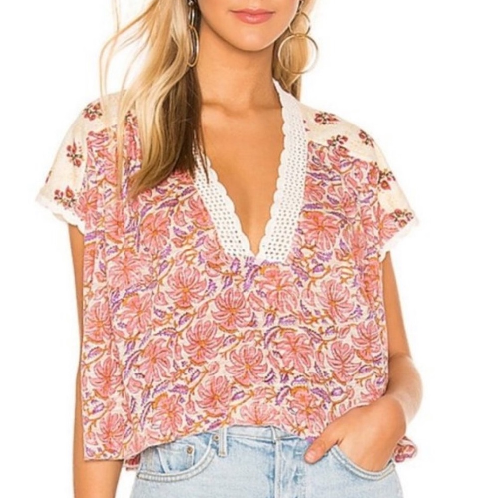 Free People Leilani Print Top Floral Sz Medium - Picture 1 of 6
